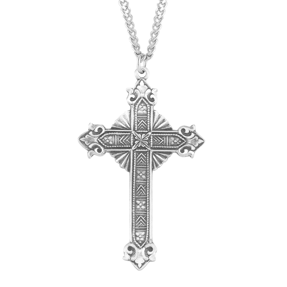 Sterling Silver Ornate Cross, Catholic Gift, Made in USA