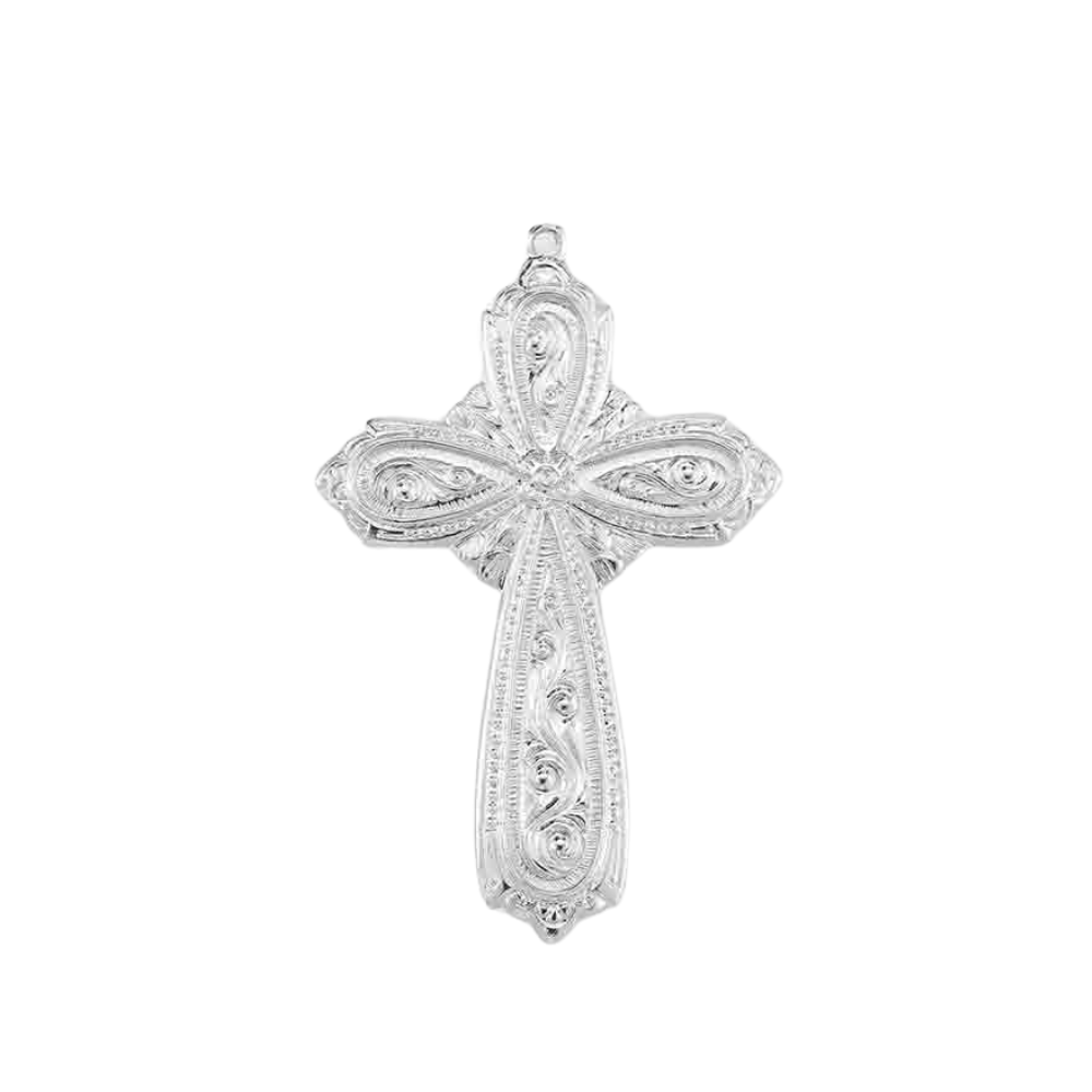 Fancy Cross Sterling Silver Medal Pendant Necklace — 24" Chain, Gift Box Included