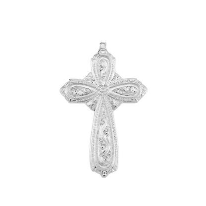 Fancy Cross Sterling Silver Medal Pendant Necklace — 24" Chain, Gift Box Included