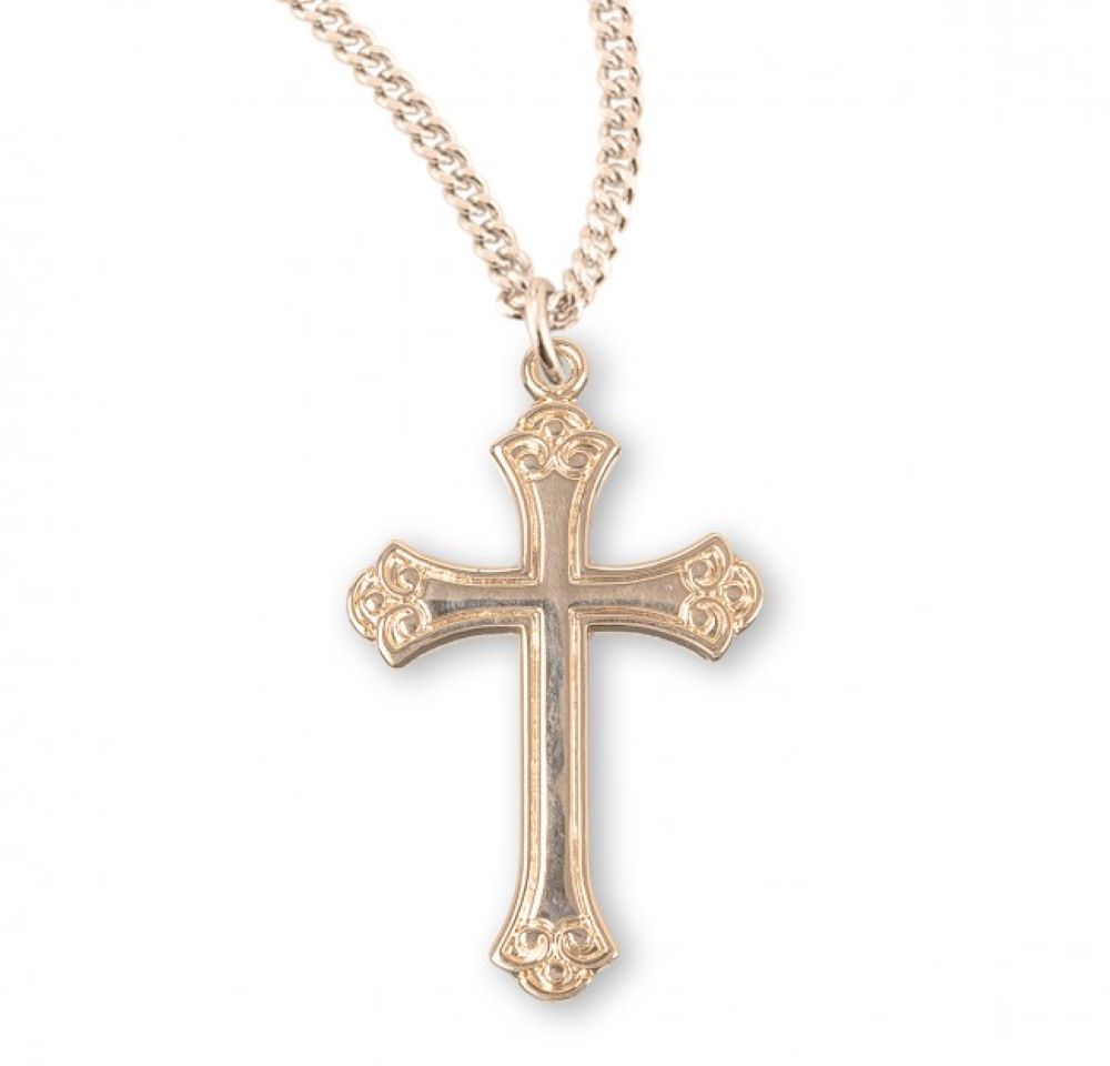 16kt Gold Plated Sterling Med Fancy Cross , Catholic Gift, Made in USA