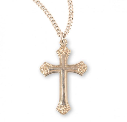16kt Gold Plated Sterling Med Fancy Cross , Catholic Gift, Made in USA