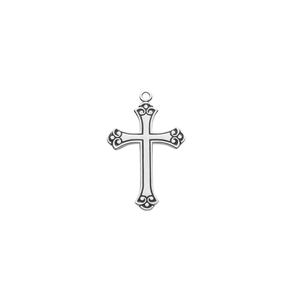 Black Enameled Sterling Silver Cross Pendant — 18" Chain, Gift Box Included