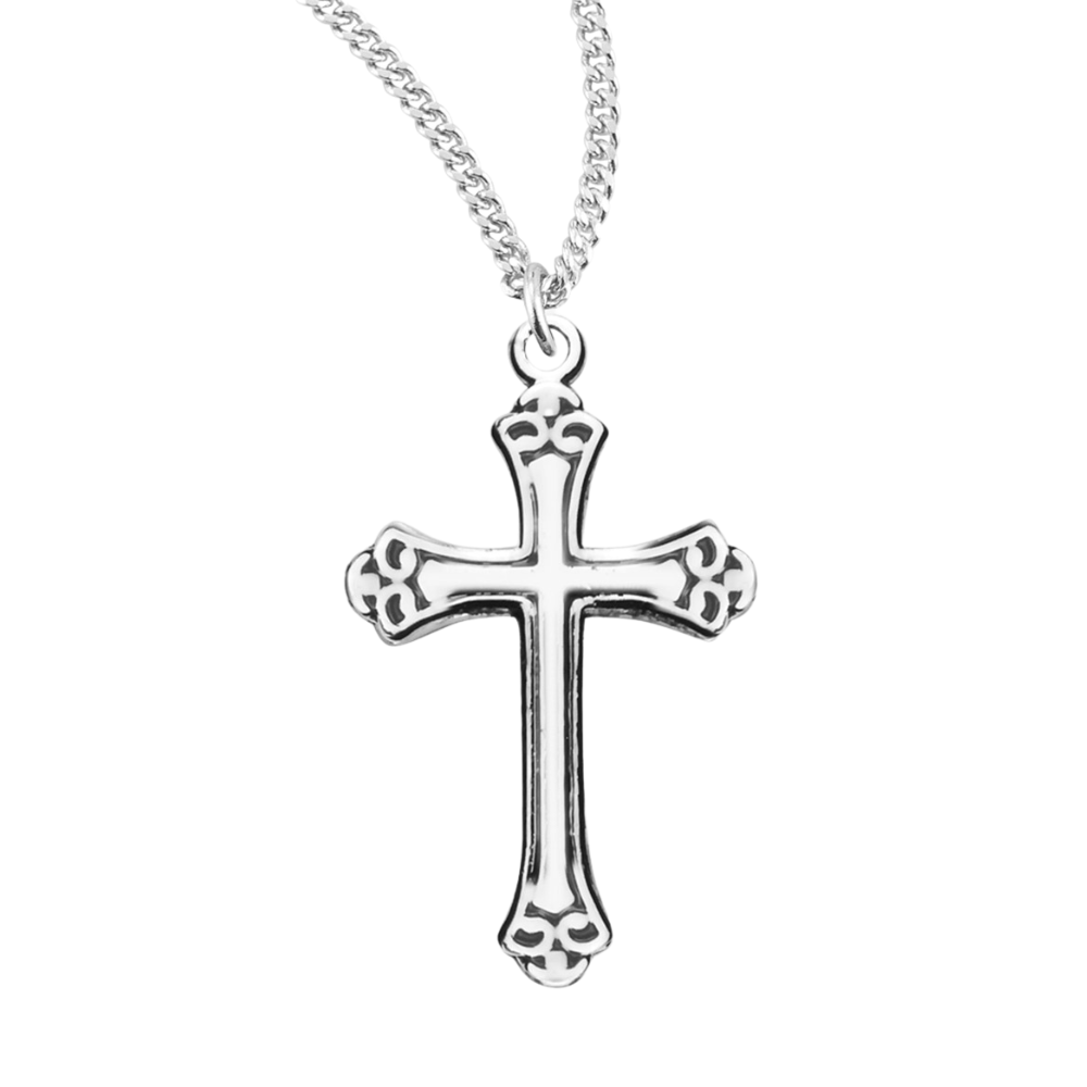 Swirl Tip Black Enameled Sterling Silver Cross, Catholic Gift, Made in USA