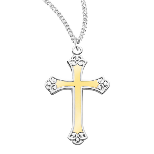 Two Tone Sterling Silver Cross, Catholic Gift, Made in USA