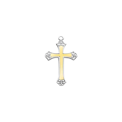 Two Tone Sterling Silver Swirl Cross Pendant — 18" Chain, Made in USA, Gift Box