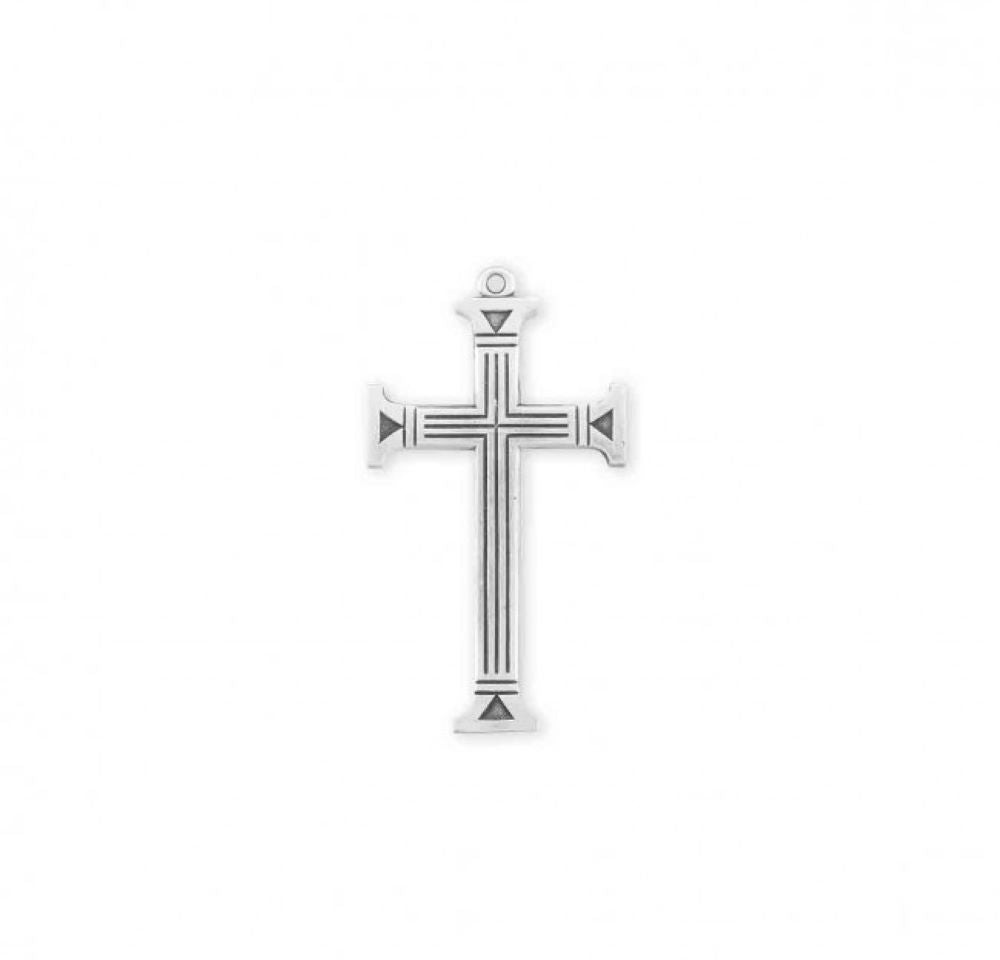 Sterling Silver Engraved Cross Pendant Necklace — 24" Chain, Gift Box Included
