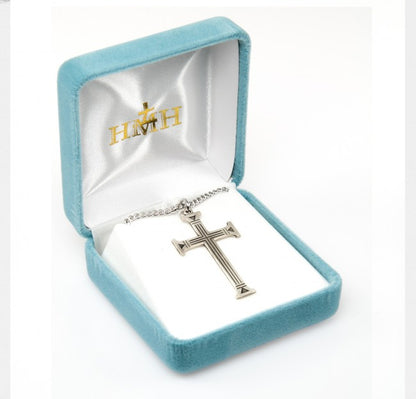 Sterling Silver Engraved Cross Pendant Necklace — 24" Chain, Gift Box Included