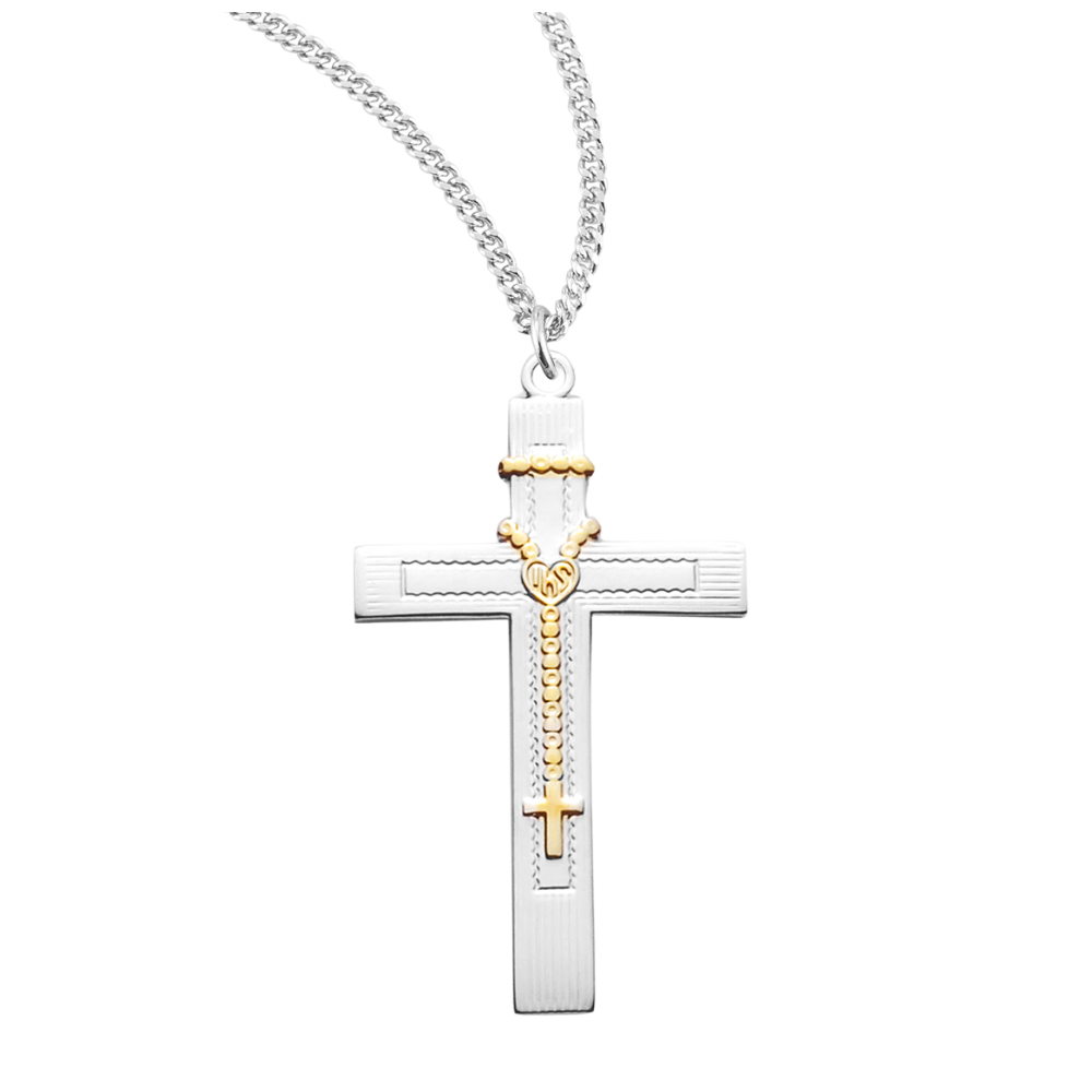 Two Tone Sterling Silver Cross, Catholic Gift, Made in USA