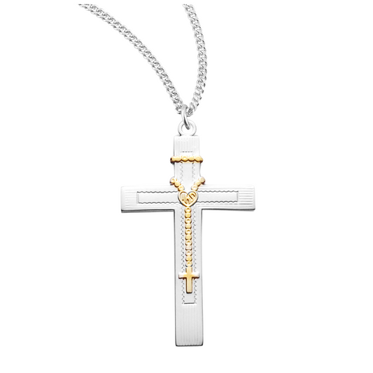 Two Tone Sterling Silver Cross, Catholic Gift, Made in USA
