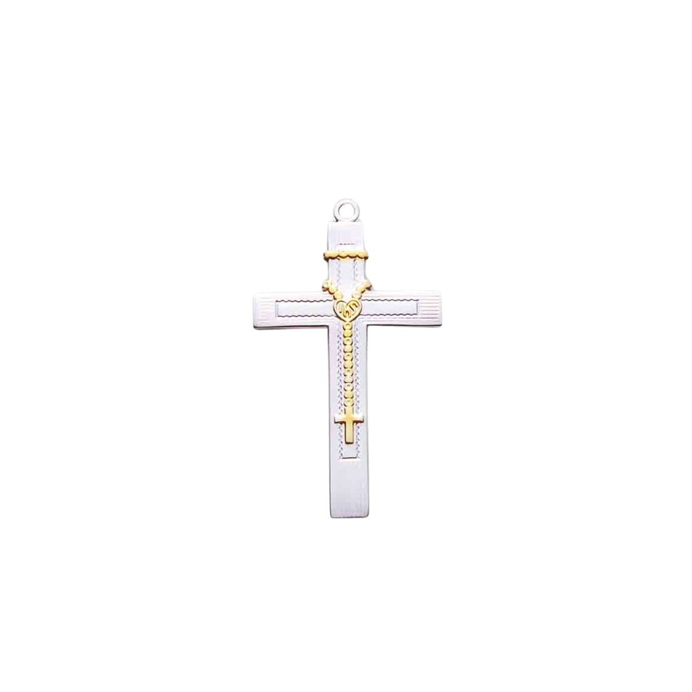 Two Tone Cross Sterling Silver Pendant Necklace — 18" Chain, Made in USA, Gift Box