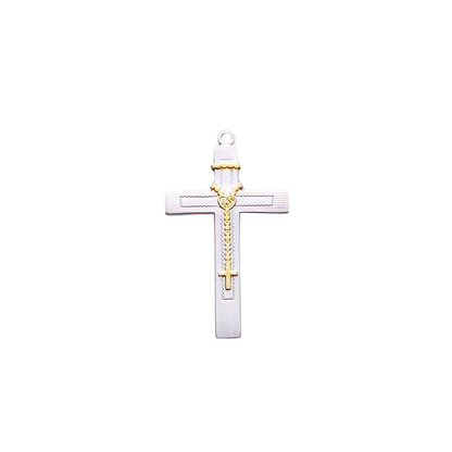 Two Tone Cross Sterling Silver Pendant Necklace — 18" Chain, Made in USA, Gift Box