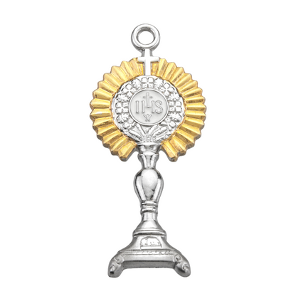 Two-tone Monstrance Sterling Silver Pendant Necklace — 24" Chain, Gift Box