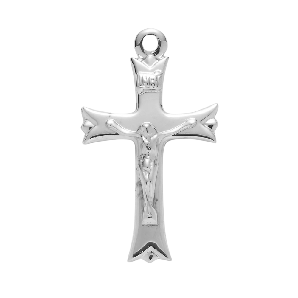 Notched Flared Tipped Crucifix Sterling Silver Pendant — 18" Chain, Gift Box