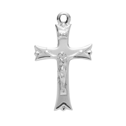 Notched Flared Tipped Crucifix Sterling Silver Pendant — 18" Chain, Gift Box