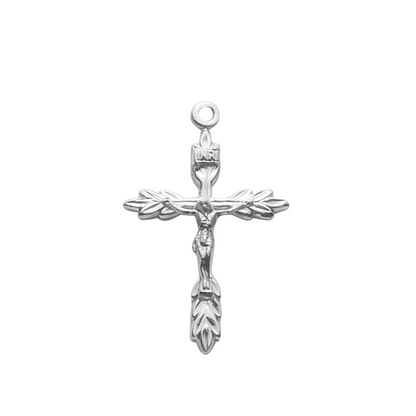 Wheat Crucifix Sterling Silver Pendant — 18" Chain, Gift Box Included