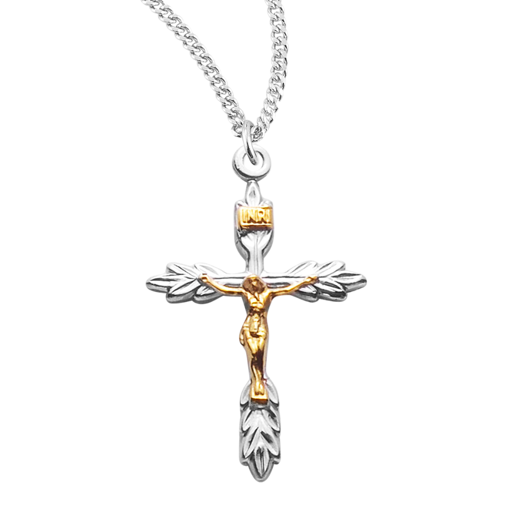 Sterling Silver Two Toned Wheat Crucifix, Catholic Gift, Made in USA