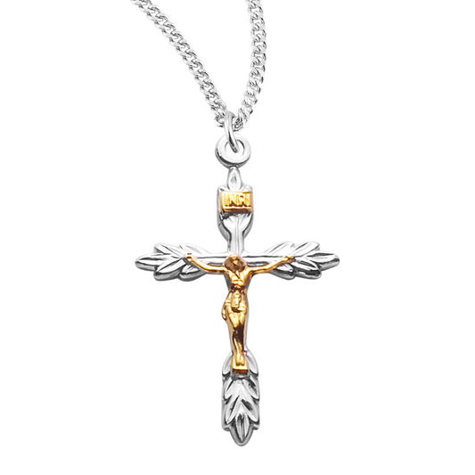 Sterling Silver Two Toned Wheat Crucifix, Catholic Gift, Made in USA