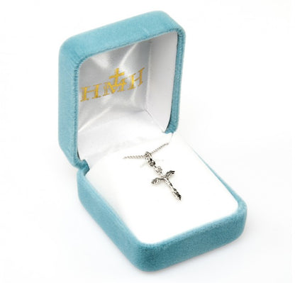 Wheat Crucifix Sterling Silver Pendant — 18" Chain, Gift Box Included