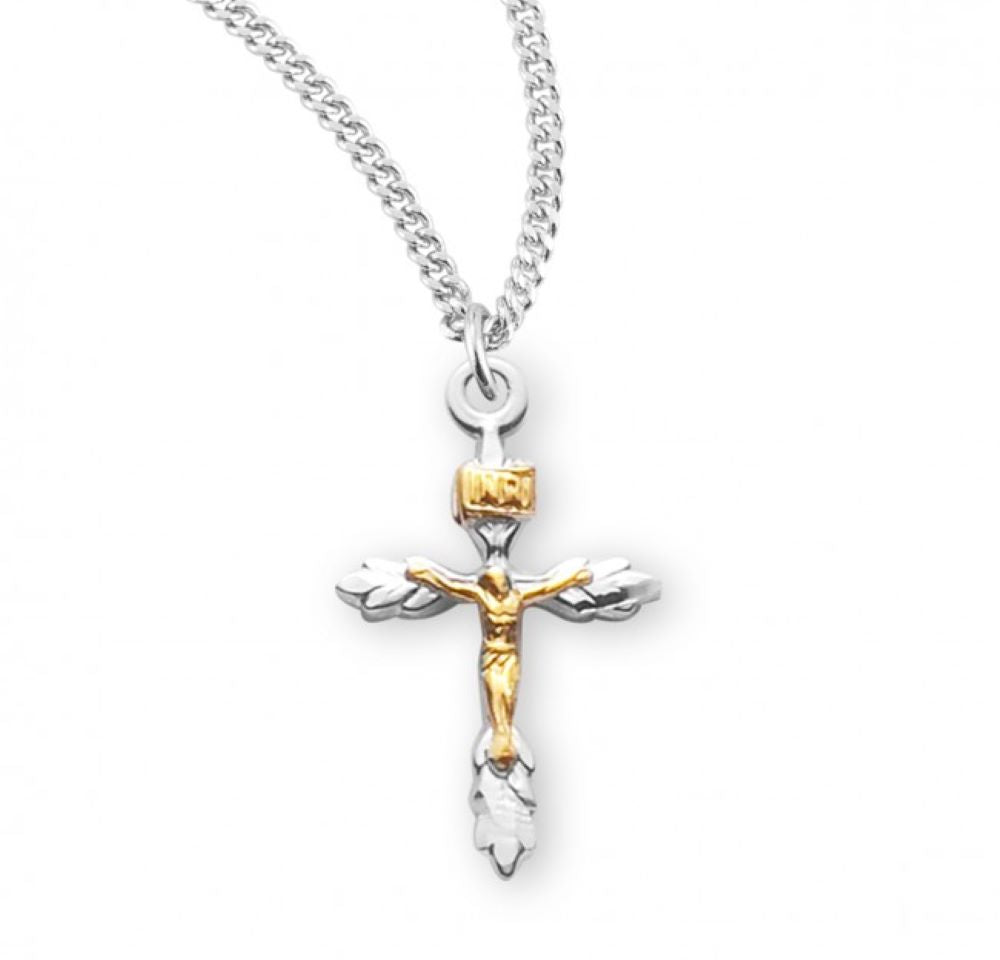 Sterling Silver Two Toned Wheat Crucifix, Catholic Gift, Made in USA