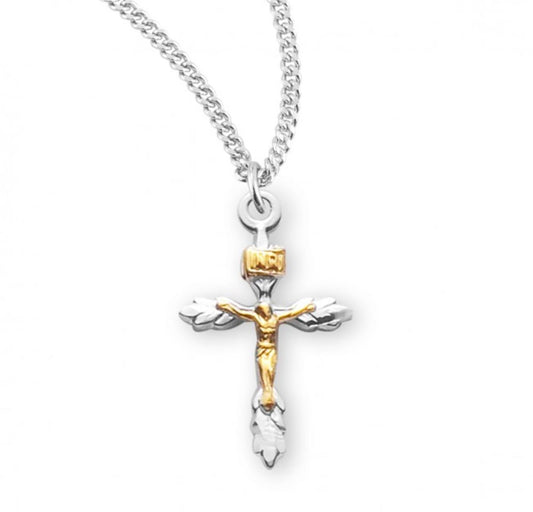 Sterling Silver Two Toned Wheat Crucifix, Catholic Gift, Made in USA