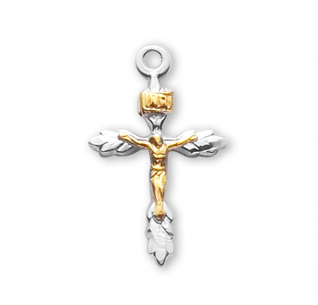 Sterling Silver Two Toned Wheat Crucifix Pendant — 18" Chain, Gift Box Included