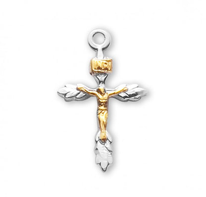 Sterling Silver Two Toned Wheat Crucifix Pendant — 18" Chain, Gift Box Included