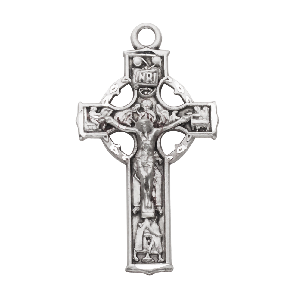 Celtic Crucifix Sterling Silver Pendant Necklace — 18" Chain, Gift Box Included