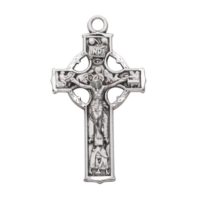 Celtic Crucifix Sterling Silver Pendant Necklace — 18" Chain, Gift Box Included