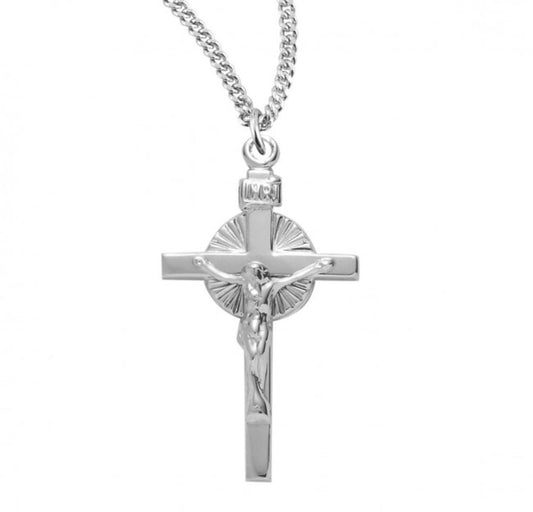 Sun Burst Sterling Silver Crucifix, Catholic Gift, Made in USA