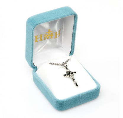 Sun Burst Crucifix Sterling Silver Pendant — 18" Chain, Gift Box Included