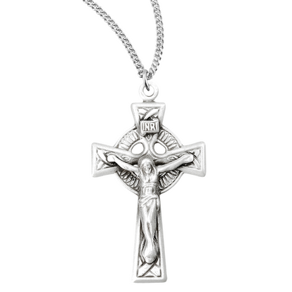 Sterling Silver Irish Celtic Crucifix Pendant, Catholic Gift, Made in USA