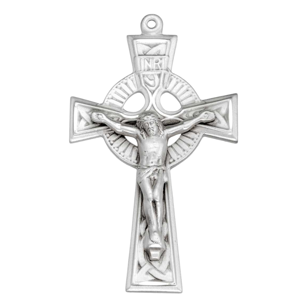 Irish Celtic Crucifix Sterling Silver Pendant Necklace — 24" Chain, Gift Box