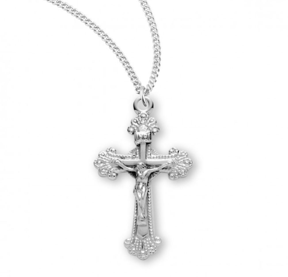 Fancy Engraved Sterling Silver Crucifix, Catholic Gift, Made in USA