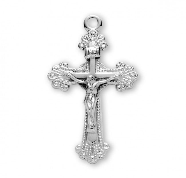 Crucifix Sterling Silver Engraved Pendant — 18" Chain, Gift Box Included