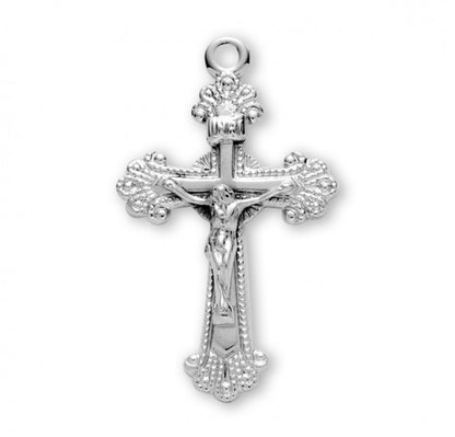 Crucifix Sterling Silver Engraved Pendant — 18" Chain, Gift Box Included