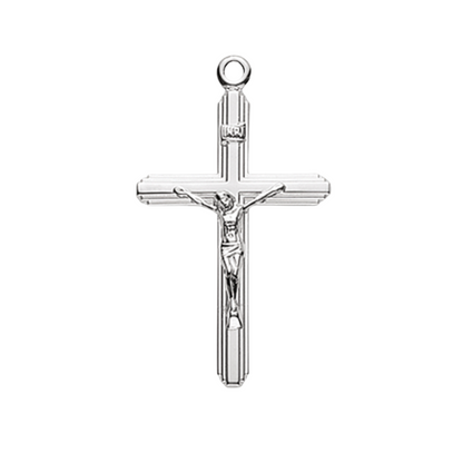 Sterling Silver Stream Lined Crucifix Pendant — 18" Chain, Made in USA, Gift Box