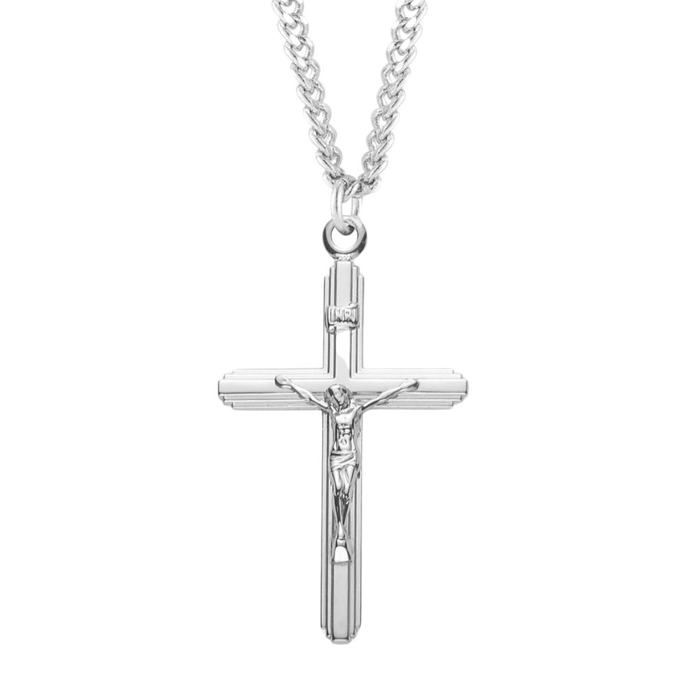 Inlayed Sterling Silver Crucifix, Catholic Gift, Made in USA
