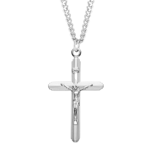 Inlayed Sterling Silver Crucifix, Catholic Gift, Made in USA