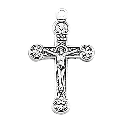 Floret Tipped Crucifix Sterling Silver Pendant — 18" Chain, Gift Box Included