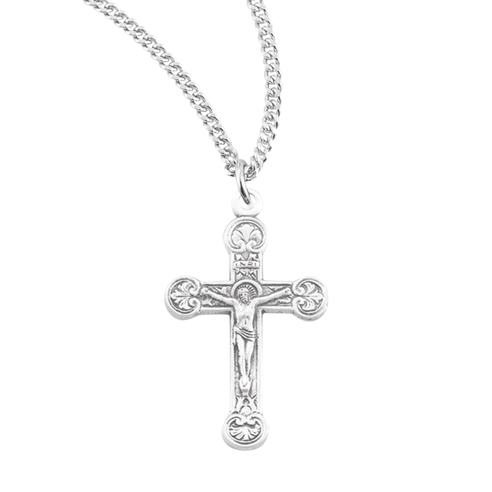 Floret Tipped Sterling Silver Crucifix, Catholic Gift, Made in USA