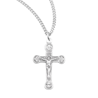 Floret Tipped Sterling Silver Crucifix, Catholic Gift, Made in USA