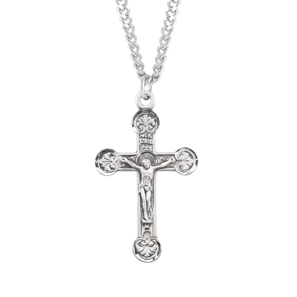 Floret Tipped Sterling Silver Crucifix, Catholic Gift, Made in USA