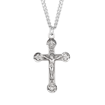 Floret Tipped Sterling Silver Crucifix, Catholic Gift, Made in USA