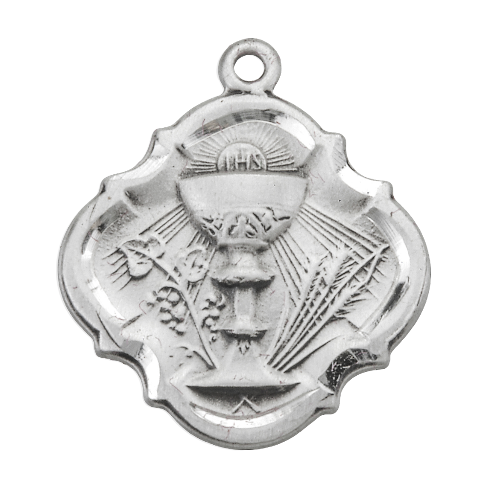 Communion Chalice Sterling Silver Medal Pendant — 18" Chain, Gift Box