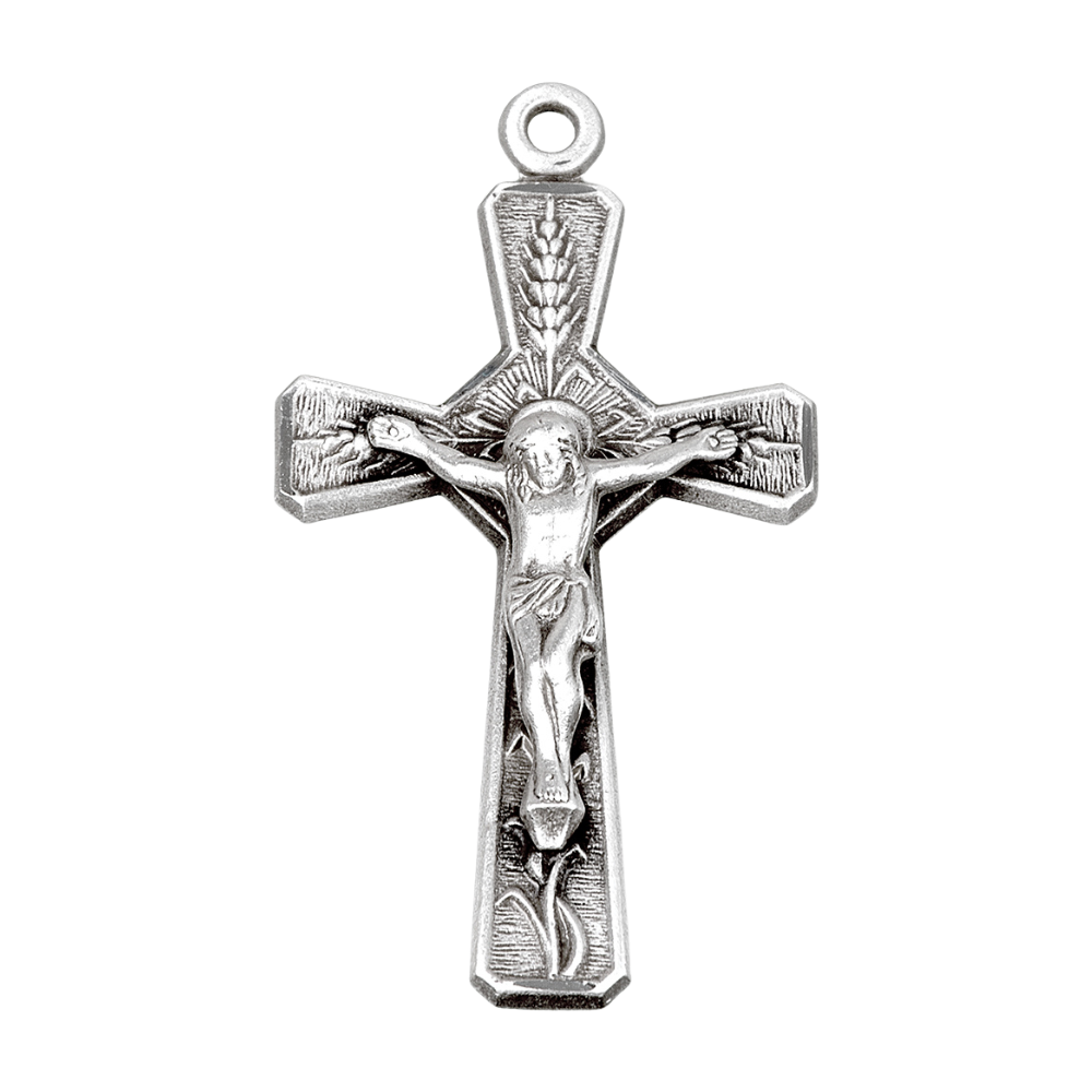 Eucharist Crucifix Sterling Silver Pendant — 24" Chain, Gift Box Included