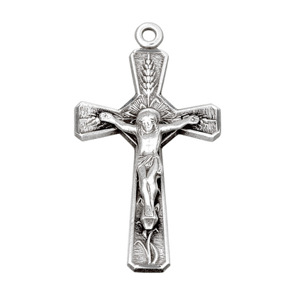 Eucharist Crucifix Sterling Silver Pendant — 24" Chain, Gift Box Included