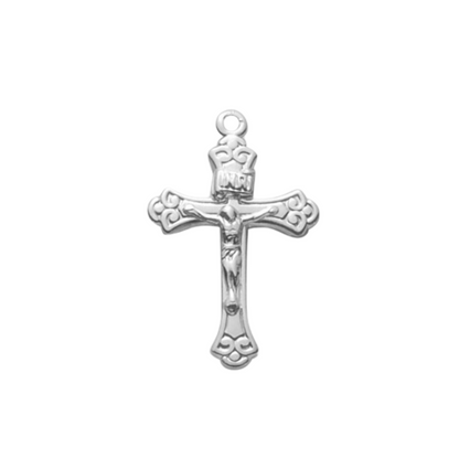 Tapered Crucifix Sterling Silver Pendant Necklace - 18 Inch Chain, Made in USA