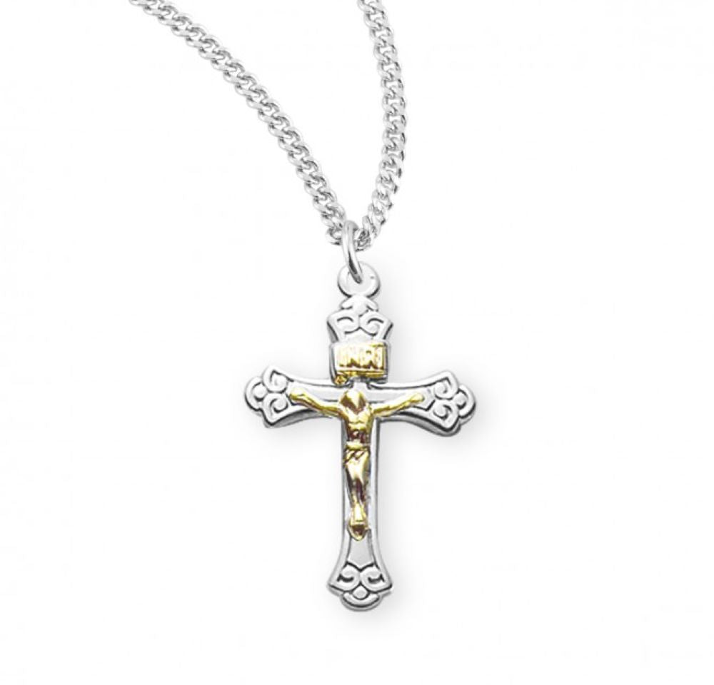 Sterling Silver Tapered Two Toned Crucifix, Catholic Gift, Made in USA