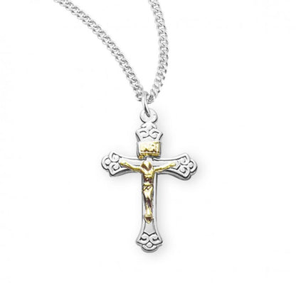 Sterling Silver Tapered Two Toned Crucifix, Catholic Gift, Made in USA
