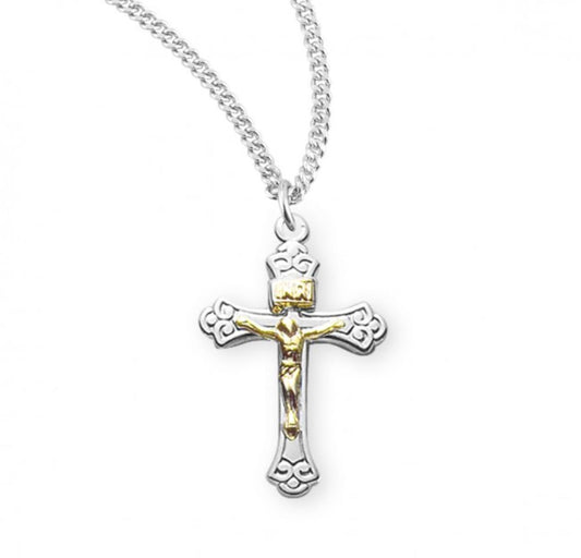 Sterling Silver Tapered Two Toned Crucifix, Catholic Gift, Made in USA